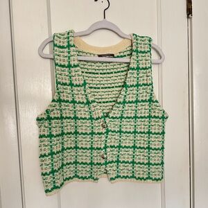 Women’s Green and Cream Women's Cardigan Vest
